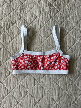 Dippin’ Daisy Red Floral Bikini Top with White Trim